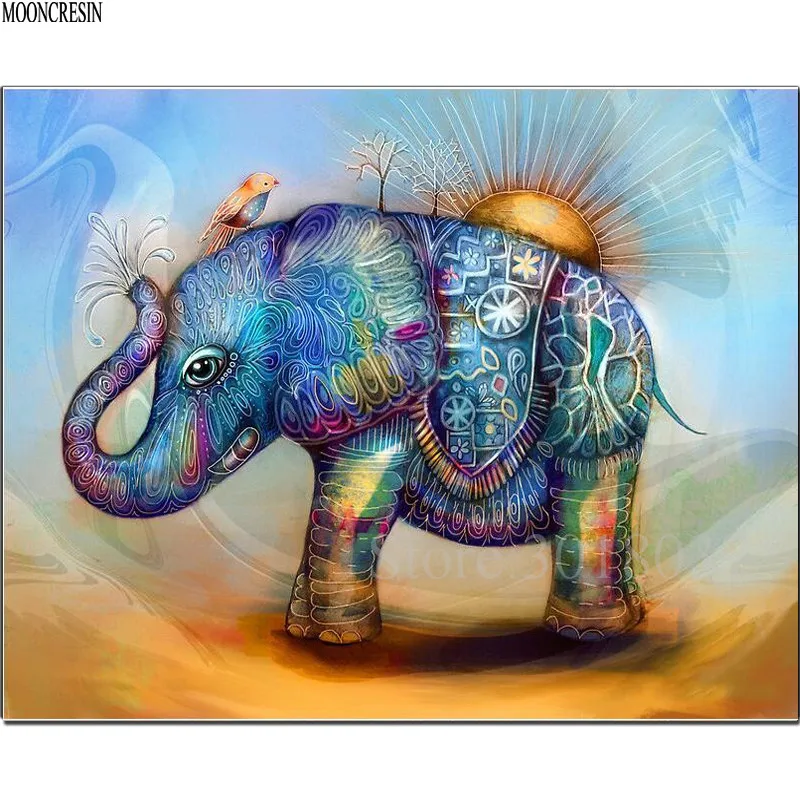 

Diy Diamond Painting Cross Stitch Colored Elephant & Bird Needlework Diamond Embroidery Full Round Mosaic Decoration Resin Kits