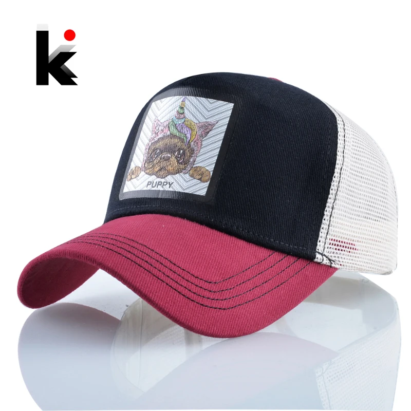 

Trucker Baseball Cap Men Women Printing Puppy Patch Snapback Hip Hop Bones Unisex Summer Breathable Mesh Hats Outdoor Visor Cap