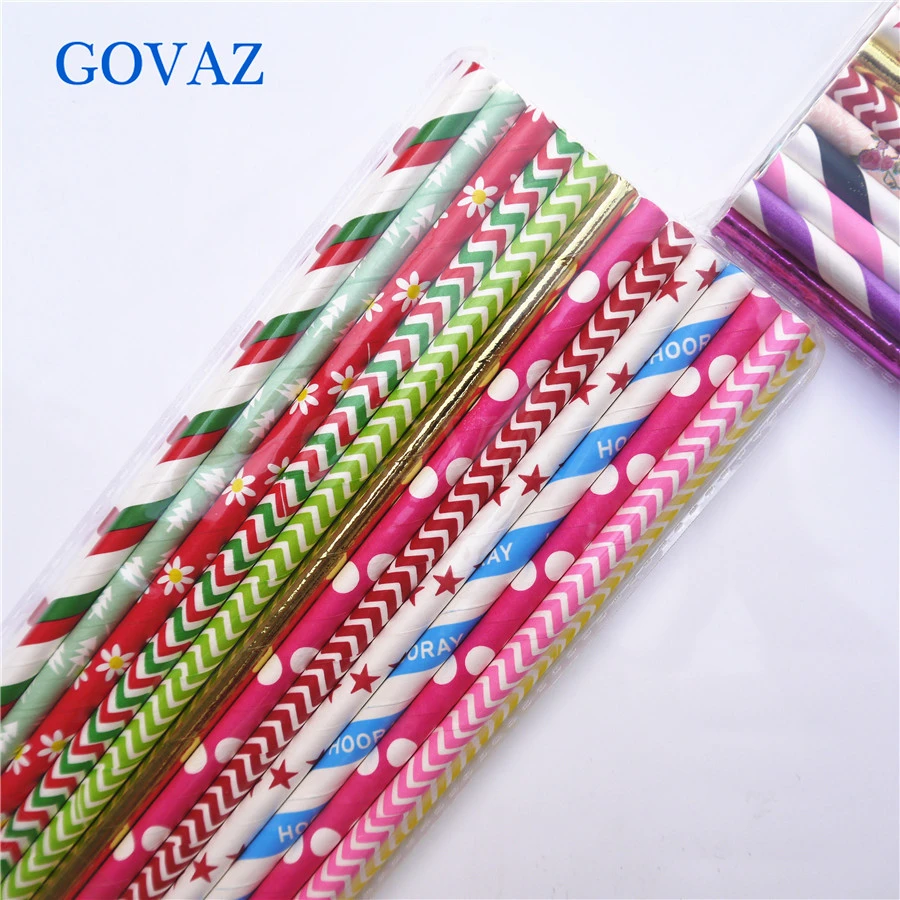 Strohhalme Papier 25x bunt gestreift Papier 25cm lang Ø 6mm Party Premium Ware