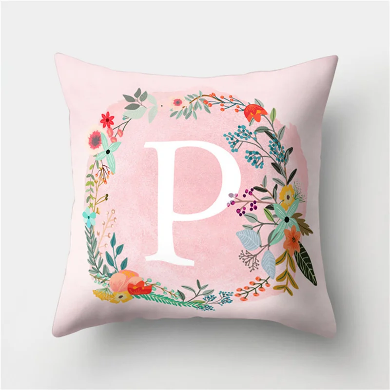 Декоративные подушки для детской комнаты с буквенным принтом, Английский алфавит, полиэстер, розовый цветок, наволочка для дивана, украшение для дома 40802 - Цвет: P