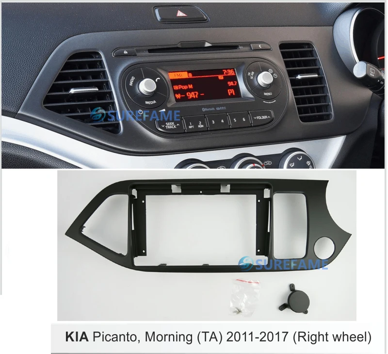 

9 inch Car Fascia Radio Panel for KIA Picanto , Morning 2011-2017 (Right Wheel) Dash Kit Facia Bezel Adapter Trim Plate Console