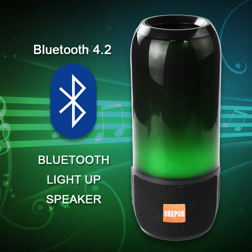 OKEPOO звуковая коробка портативный Bluetooth динамик светодиодный Hi-Fi стерео объемный звук Встроенный микрофон FM AUX Hands Free открытый