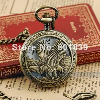

Retro Bronze Tone Eagle Big Case Men's Pocket Watch With Chain Nice Gift Wholesale Price H166