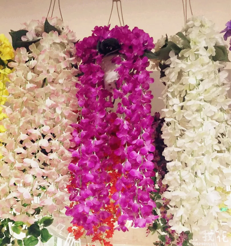 

Hydrangea Flower Rattans Cherry Vine Artificial Wisteria Flower Garlands for Home Party Wedding Wall Mounted Flowers