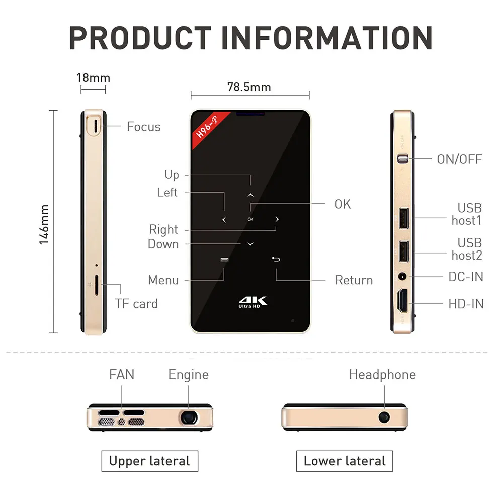 Проектор карман ный 4 k dlp Мини C6 проектор 50 люмен Android 6,0 quad core dual band ретранслятор Wi-Fi vs h96-p Bluetooth пико-проектор