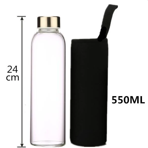 Glass Water Bottle with protective bag Travel Drinkware Portable Bottle Transparent Bottle for Water Tea Glass Sport Bottle