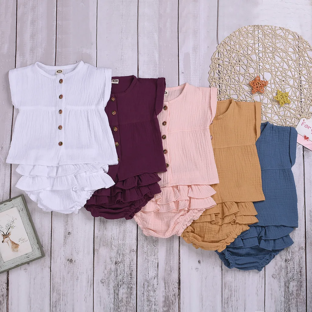 

Summer Newborn Infant Baby Girl Solid Romper Toddler Jumpsuit Outfit Summer Cotton Linen Baby Girl Clothes Fashion Kids Rompers