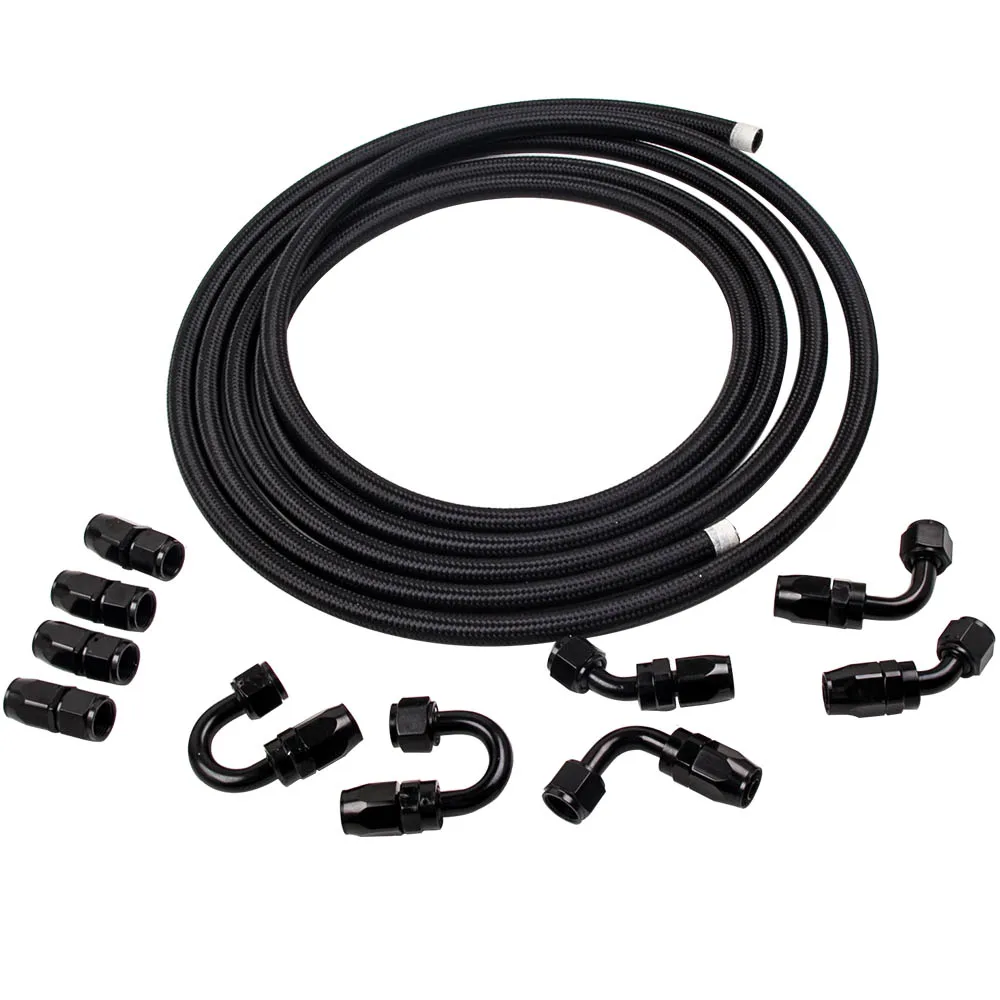 AN8 -8AN Nylon Steel Braided Oil Fuel Line Hose End Fitting Adaptor Kit 5M/16FT |