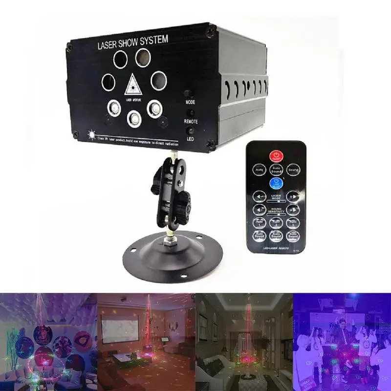 

7 Hole 120 Patterns Voice Control RGB Laser Projector Light DJ Disco Party Bar Music Laser Stage Lighting Effect LED Xmas Lights