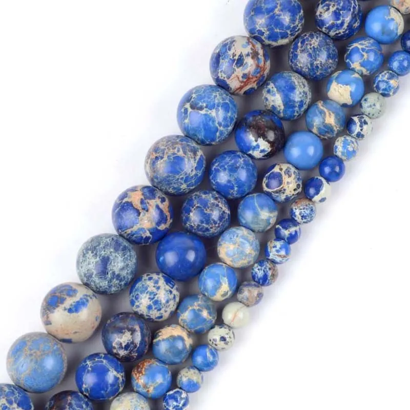 

Natural Blue Sea Sediment Jaspers Round Loose Beads For Jewelry Making 4 6 8 10 12mm Spacer Beads Diy Bracelet Necklace 15inch