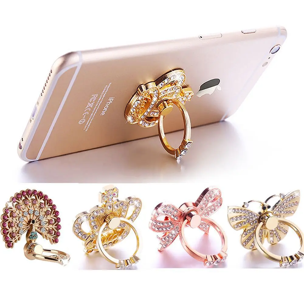 

QIKEFANG Mobile Phone Finger Ring Holder PPO Cellphone Stand Tablet Universal Support Diamond Crown Peacock Butterfly Phone Ring