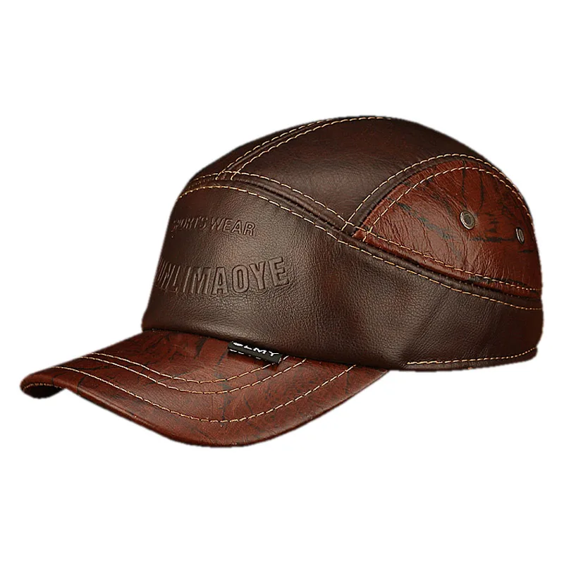 

Spring free shipping genuine leather baseball cap in men brand new warm real cow leather caps hats H719