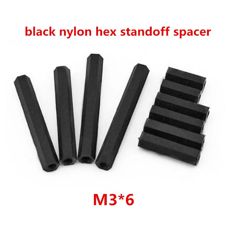 500pcs m3*6 plastic PC female black hex nylon standoff spacer m3in