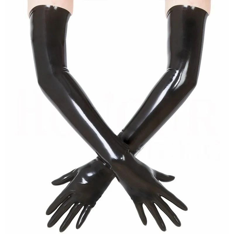 Резиновые Руки Длинные митенки пальцы перчатки черные длинные перчатки наряды Фетиш длинные латексные перчатки