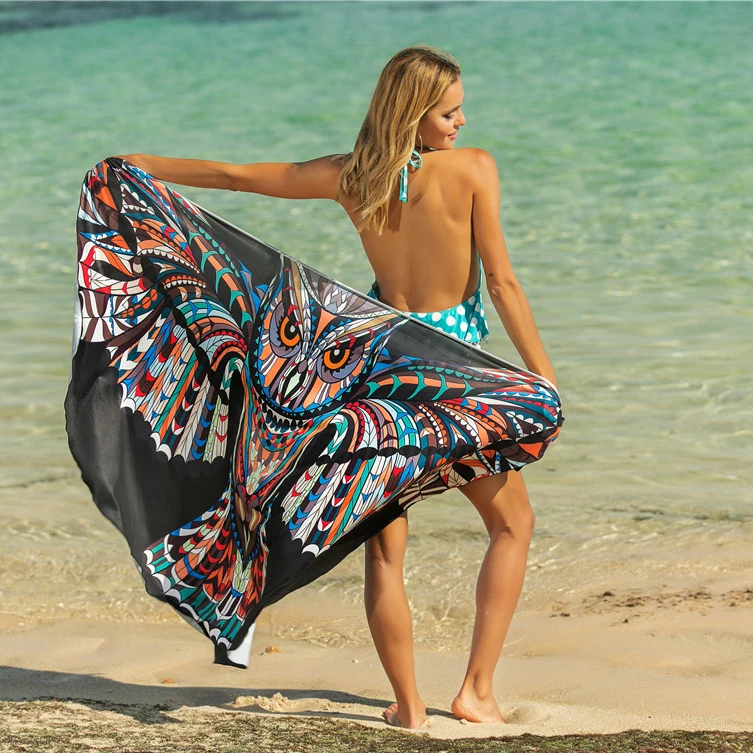 Шифоновый длинный кафтан с принтом халат De Plage Sarong купальный костюм пляжная