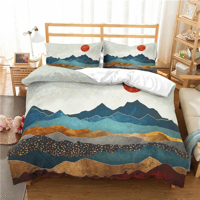 

MUSOLEI 3D Duvet Cover Set landscape sun shines on the river and the mountains friends' Presents/gifts Bed Sheet Twin queen king