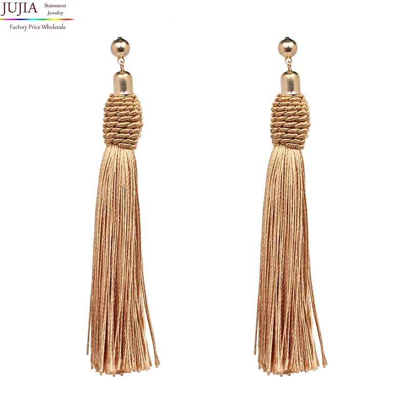 

JUJIA 6 colors simple long tassel earrings fashion women statement dangle Fringing earrings for factory whoelsale