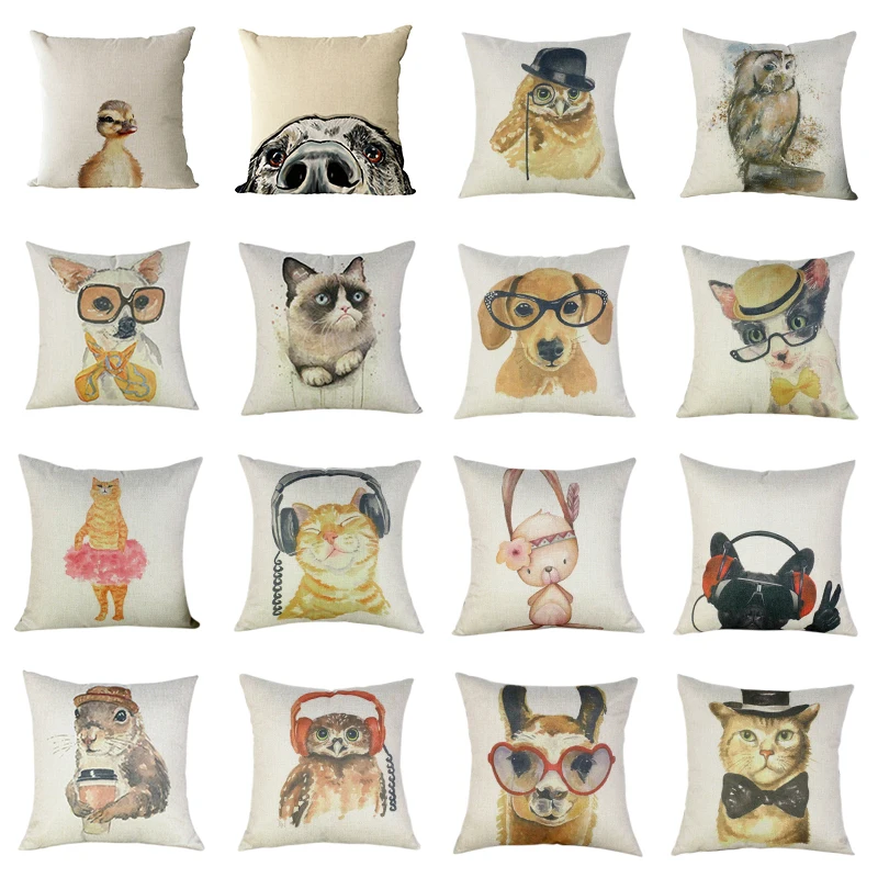 

Nunubee Funny Animal Printed Cushion Cover Dog Cat Duck Rabbit Pillow Cover Decorative Sofa Throw Cushion Pillows Pets 45*45CM