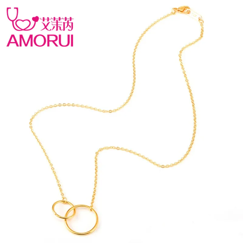 AMORUI Interlocking Love Pendants & Necklaces for Women Stainless Steel Double Circle Choker Statement Necklace Fashion Jewelry