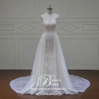 شراءفساتين زفاف فاخرة من Beautybridal 100% حقيقية من فساتين الزفاف الفاخرة القطار الملكي زين A خط كتف واحد فستان الزفاف XF16028