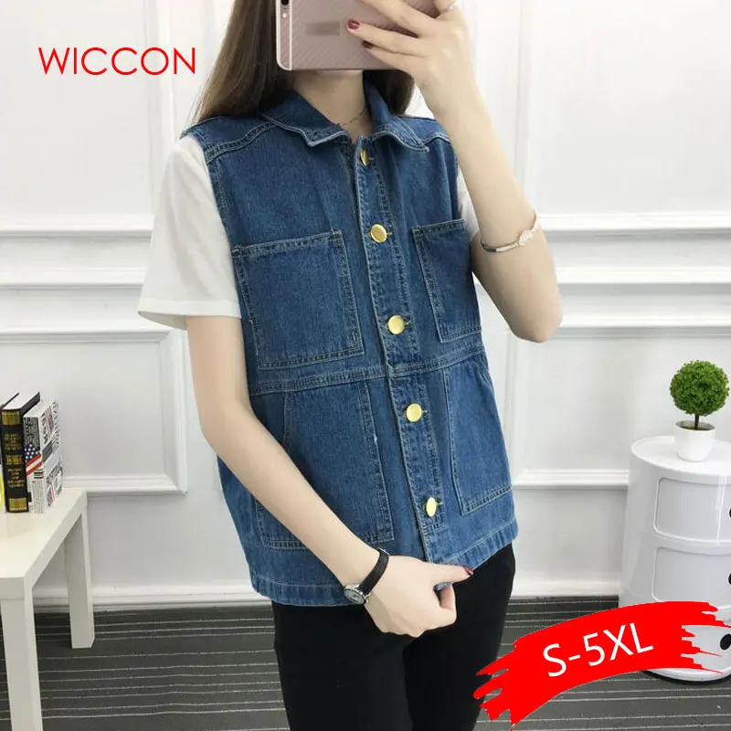 

Summer Autumn Denim Vest Women Plus size 5XL Casual Sleeveless Waistcoats Female Vest Short Coat Jeans Jacket Tops