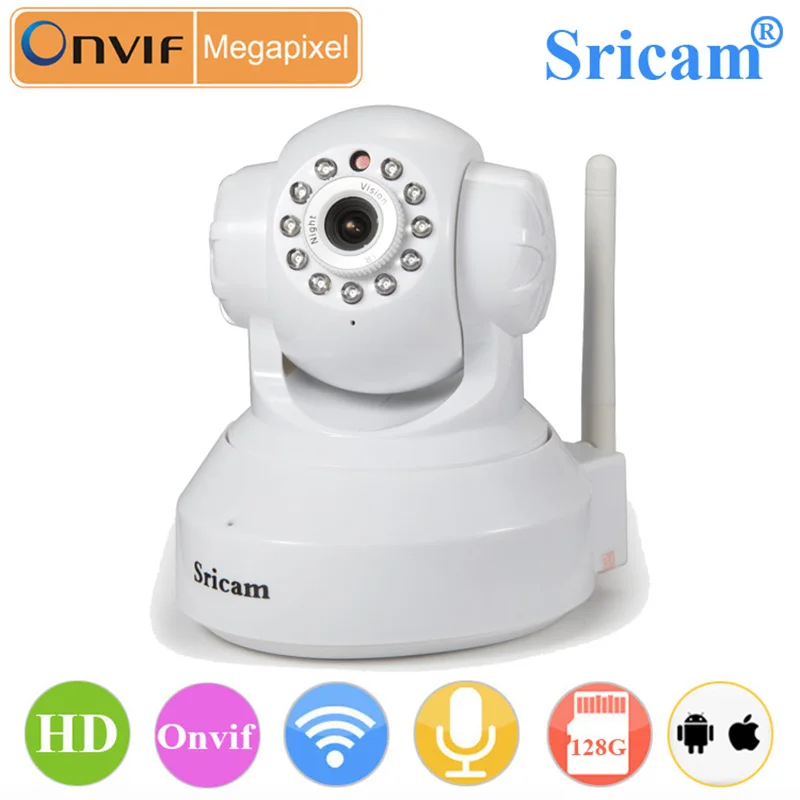 

Sricam SP012 White 720P 1.0 Megapixel Wireless ONVIF Security IP Camera WiFi Surveillance Cameras Support TF / Micro SD card