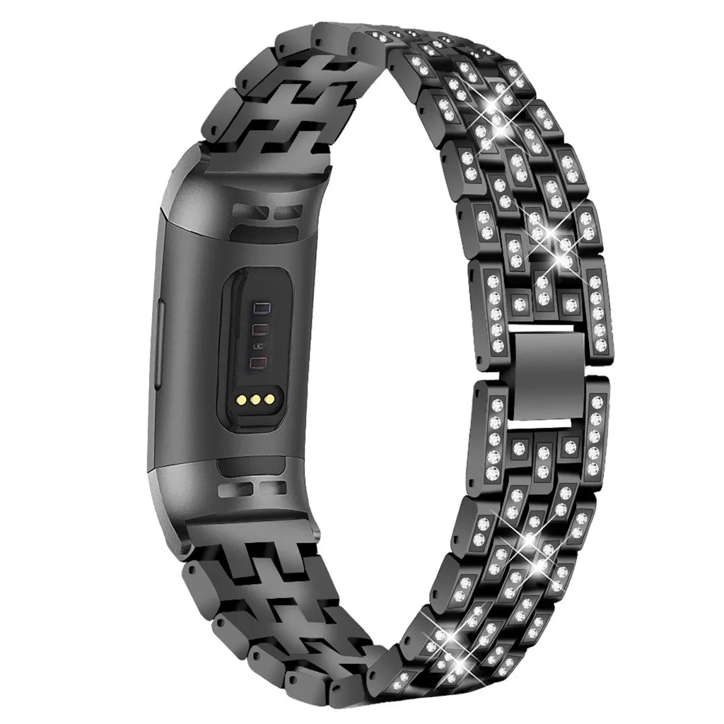 Bling нержавеющая сталь металлический браслет ремешок для Fitbit Charge 3 Смарт часы замена Браслет умные часы с ремнем