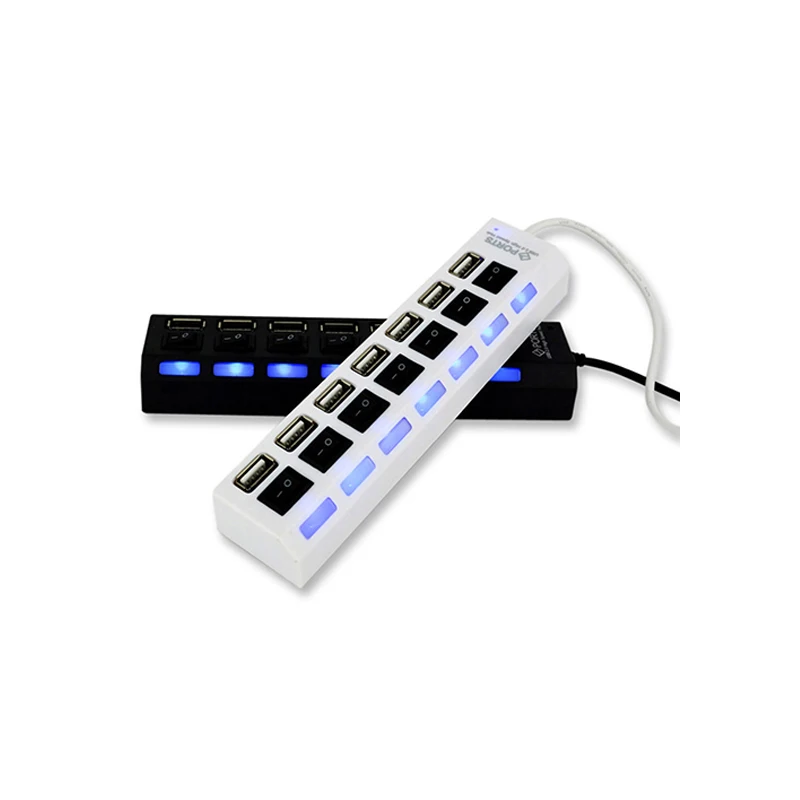 Hi-Скорость 7 Порты и разъёмы usb-хаб кнопка включения/выключения USB 2,0 HUB портативных ПК#5649