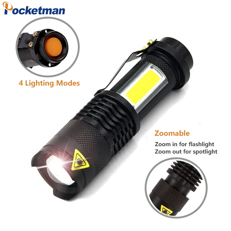 

3800LM XML-Q5+COB LED Flashlight Portable Mini ZOOM Torch Tactical flashlight Use AA 14500 Battery Waterproof Lighting lantern