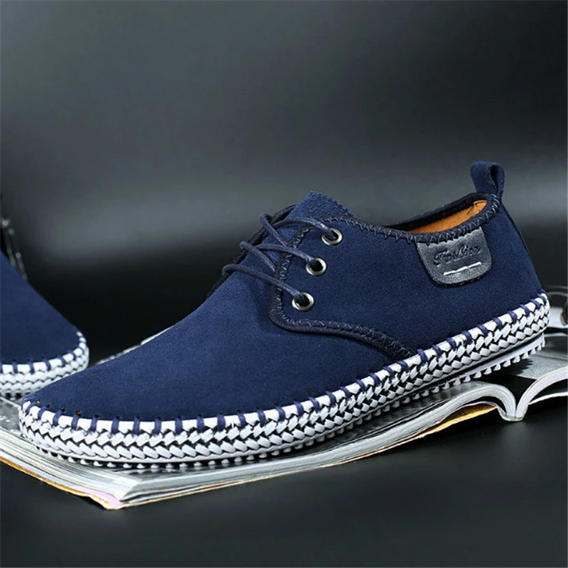 

2019 Genuine Leather Cow Suede Men Shoes Big Size 39-46 Lace Up Non-slip Men Casual Shoes Breathable Male Shoes Black Gray Blue