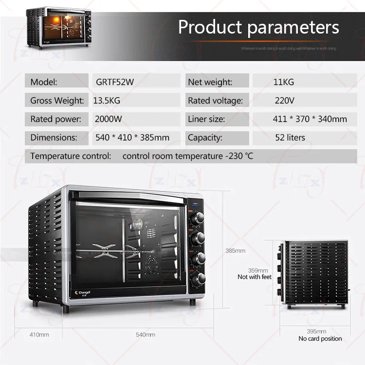 CRTF52W электрическая духовка 52L большой емкости 2000 Вт Профессиональная многофункциональная кухонная машина, Пицца духовка для выпекания хлеба 220 В 1 шт