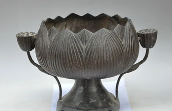 

14" chinese tibet buddhism temple bronze lotus statue incense burner Censer