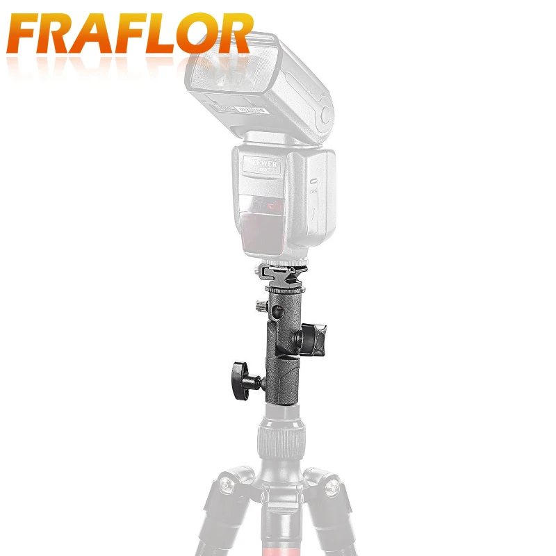 Universal E Type Metal Flash Hot Shoe Speedlite Umbrella Holder Light Stand Bracket with 1/4" to 3/8" Screw Mount Swivel Adapter