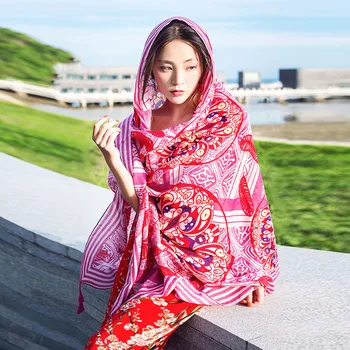 

Scarf female wild multi-function tassel sunscreen long silk scarf national wind warm shawl travel clothing chiffon hijab