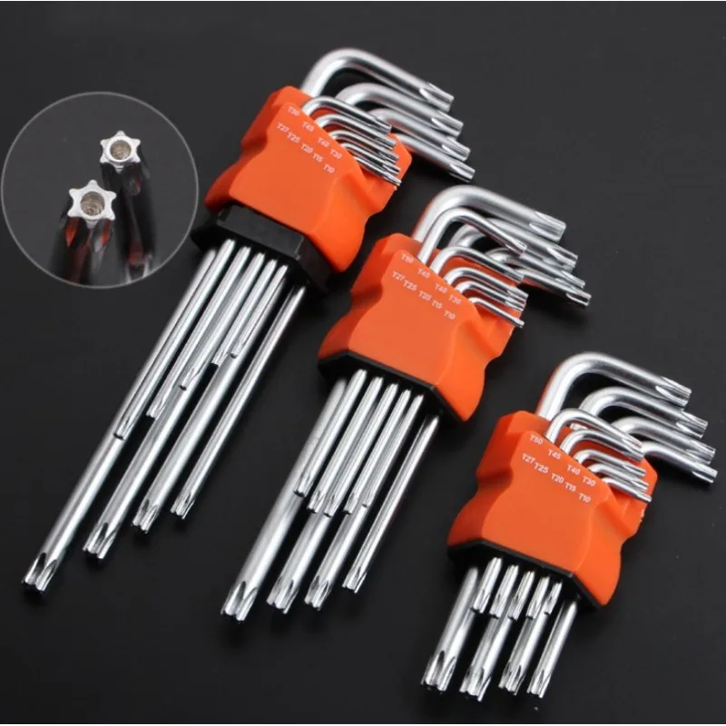 

9Pcs Box End Wrench Tool Set Torx Key Bit Wrench L-Shape T10 T15 T20 T25 T27 T30 T40 T45 T50 CR-V inner hexagon screwdriver