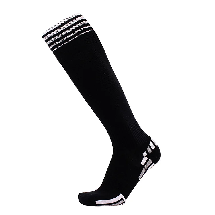 Brothock футбольные носки полотенце футбол мужские Противоскользящие спортивные длинные прямые носки дышащий зимний утепленный хлопковый футбол носки - Цвет: Black