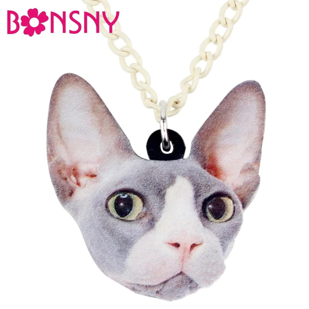 Акриловое ожерелье Bonsny с мультяшным котом без волос Сфинкс подвеска цепочка