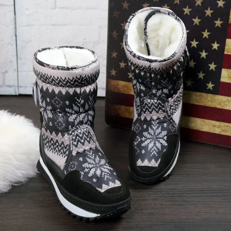 Grey snowflake winter shoes Boys boots warm plush fur buckle style fabric upper strong cow suede toe brand quality free shipping