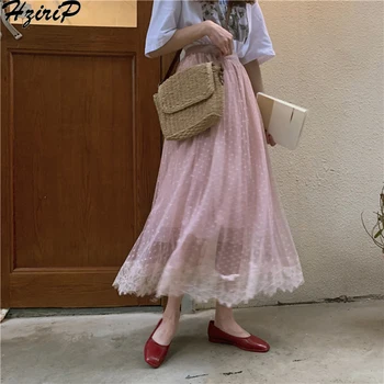 

Hzirip Hot Korean Sweet Elastic Loose Slim High Waist Lace Summer Skirt Women All-Match Mesh 2 colors