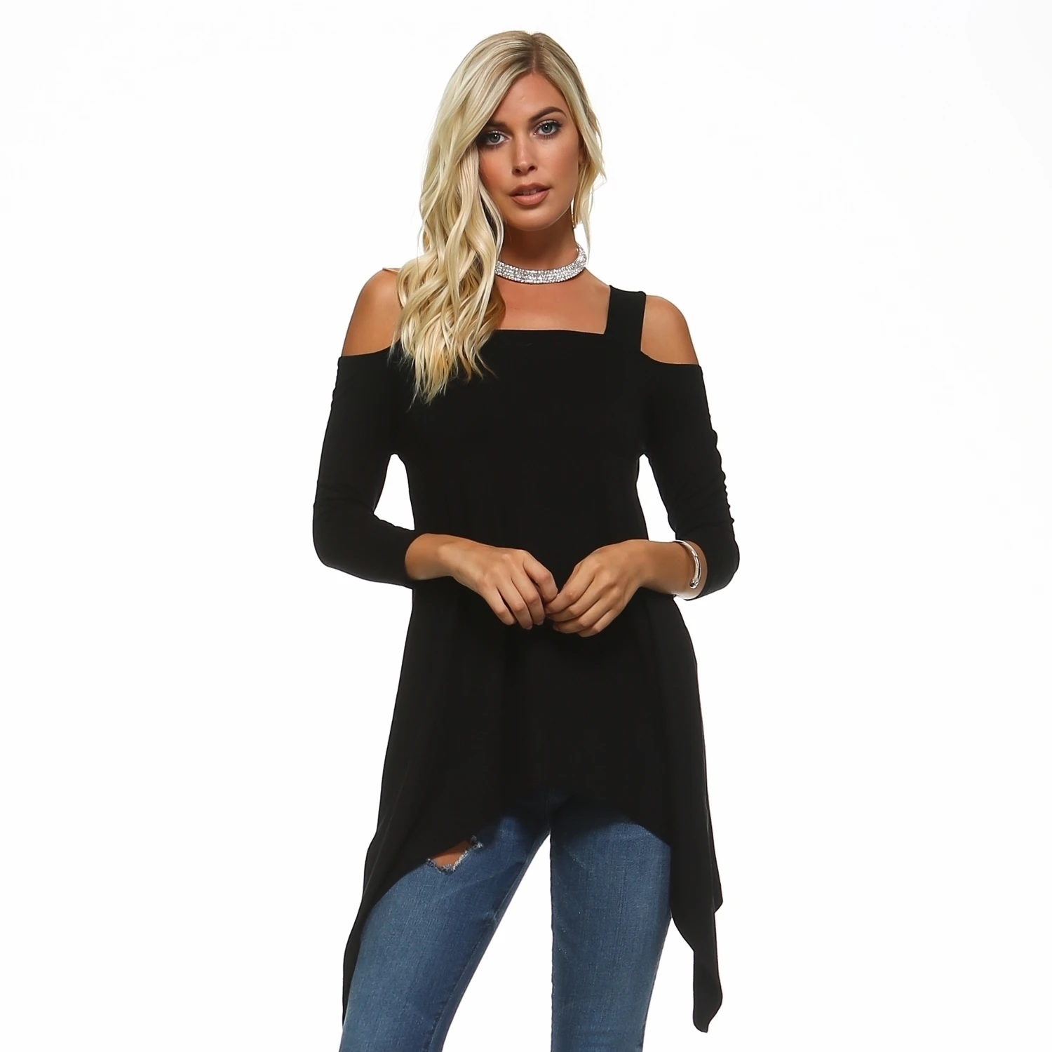Isaac Liev Women's Wide-Strap Cold Shoulder Sharkbite Tunic