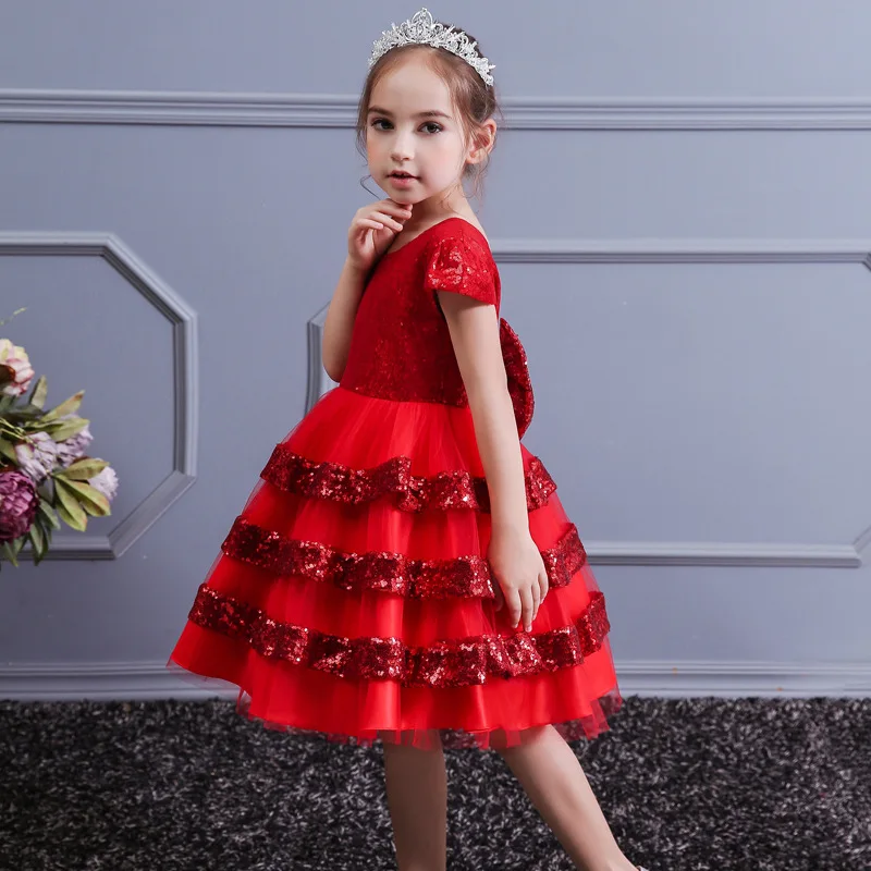 2019 Girls Dress Pegeant Sequined Backless Kids Dresses For Girls Wedding Party Princess Dresses Baby Girls Layered Tutu Dresses (9)