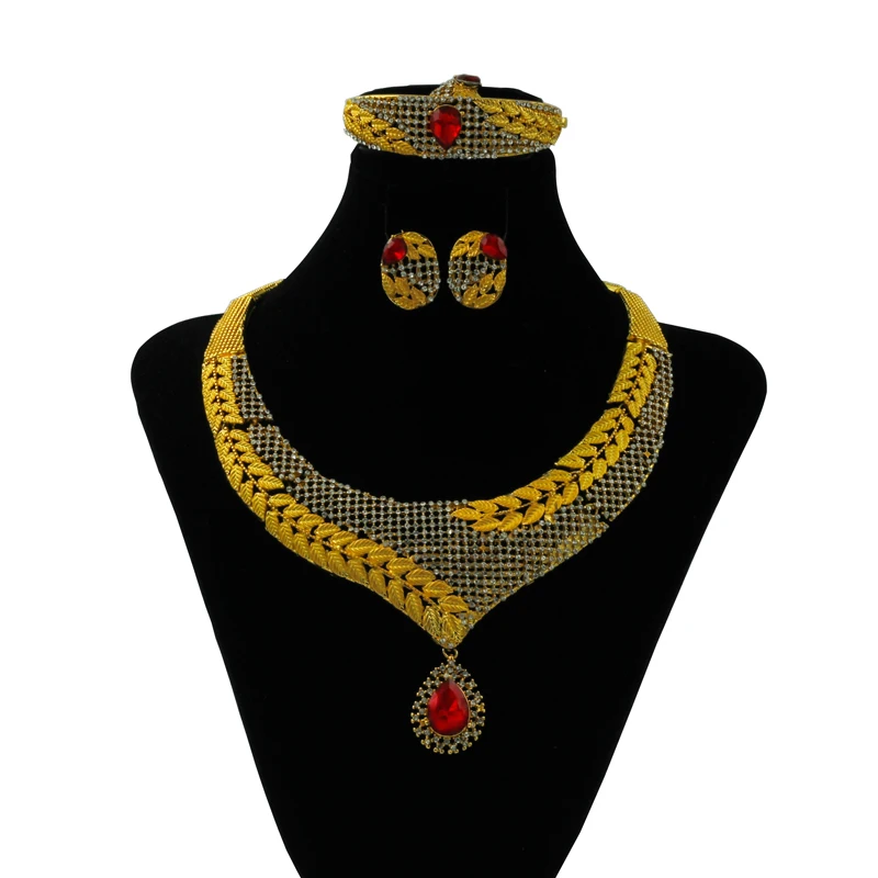 Hot Liffly Dubai Gold Jewelry Sets Botanical Flower Design Liffly Dubai Gold Jewelry Sets Botanical Flower Design Charm Bracelet Wedding Accessories Fashion Women