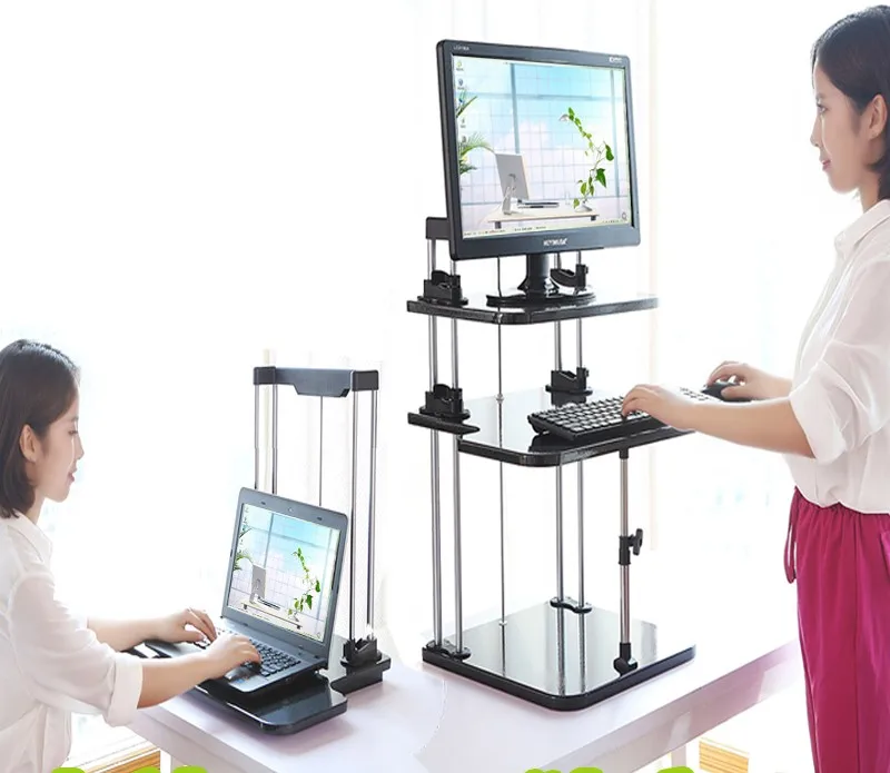 Sit/Stand Desk Riser Three Level Height Adjustable Lightweight Standing Laptop Desk Notebook/Monitor Holder Stand DLJ03
