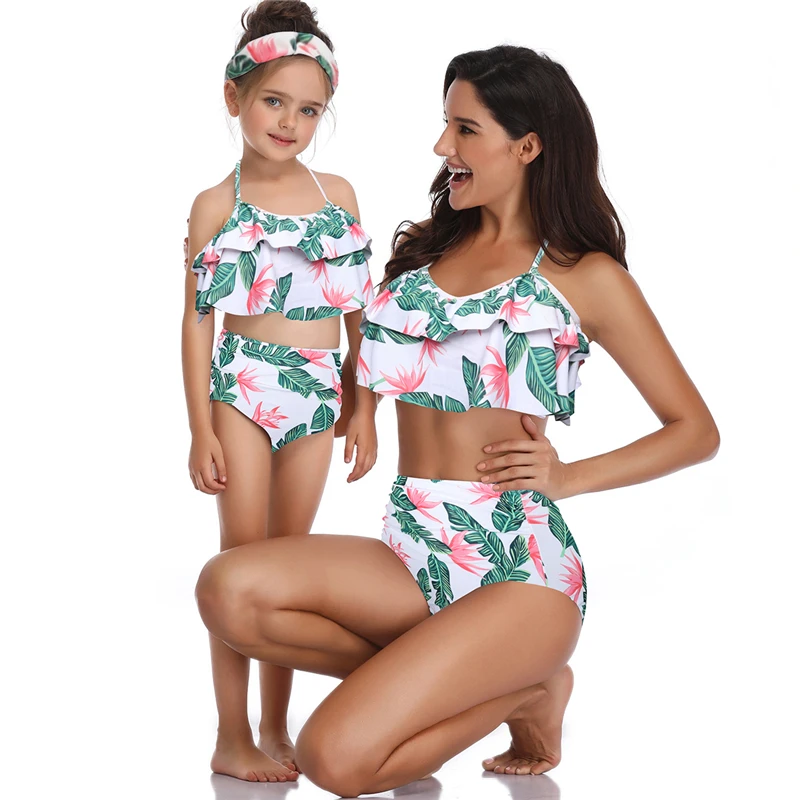 Qin.Orianna Mommy and Me Family Matching Swimsuit,Top and High Waist Bottom Suit 