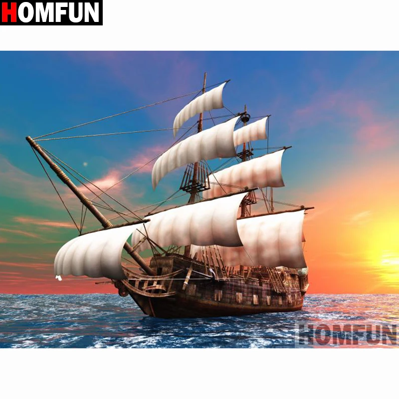 Алмазная живопись HOMFUN A15013 картина парусное судно с полными квадратными/круглыми