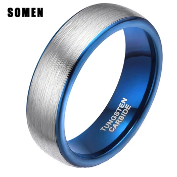 

Somen Ring Men 6mm Tungsten Ring Blue Inlay Brushed Wedding Band Engagement Rings Simple Design Fashion Jewelry Anel Masculino