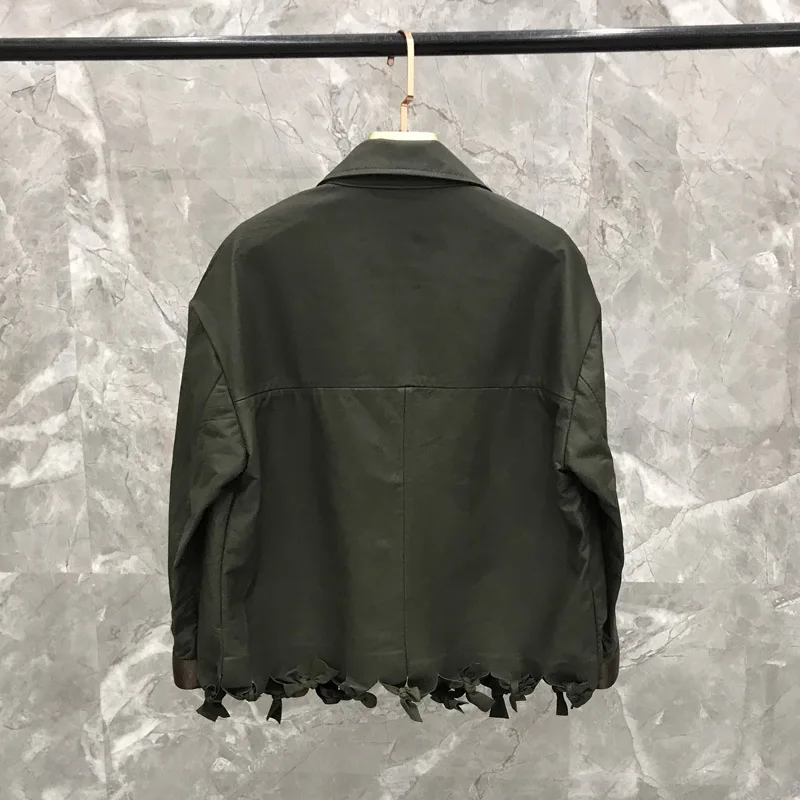 Natural Leather Jacket Dark Green Vintage Short Jacket Coat for Women Lambskin Coats Genuine Leather Jacket 2019