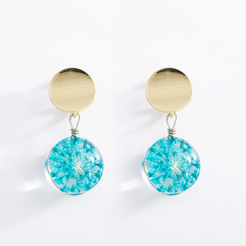 

Clear Transparent Ball Earrings Gold Color Sequin Dangle Hanging Earrings for Women Fashion Dried Flower Jewelry Wedding Earings