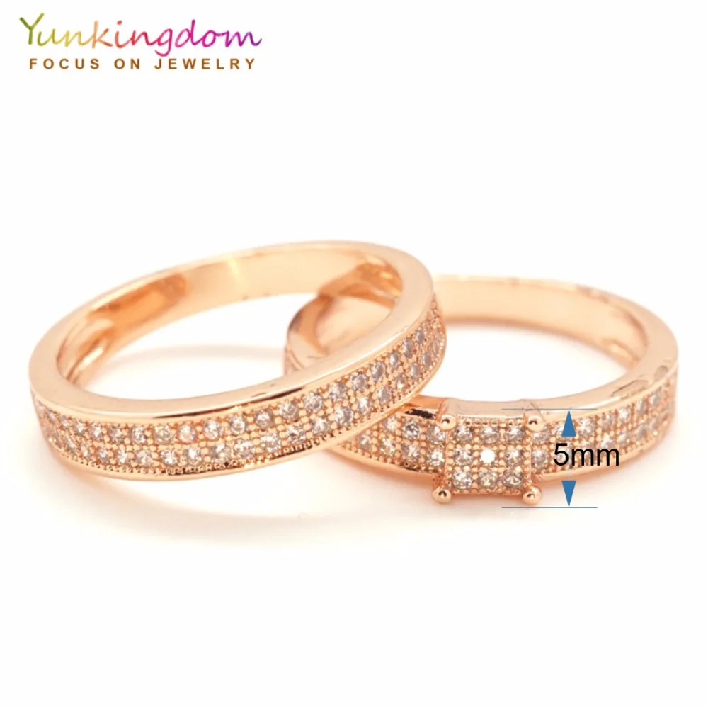 18 стилей кольца для пар кубический циркон кристалл кольца наборы для женщин и мужчин модные свадебные кольцо из розового золота 2 шт