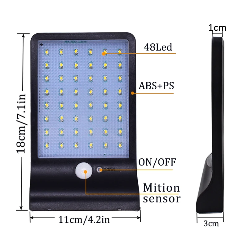 36/48 светодиодный солнечный светильник с монтажным столбом, уличный датчик движения, детектор, настенный светильник, бра, светильник для сада, настенные лампы, светильник s